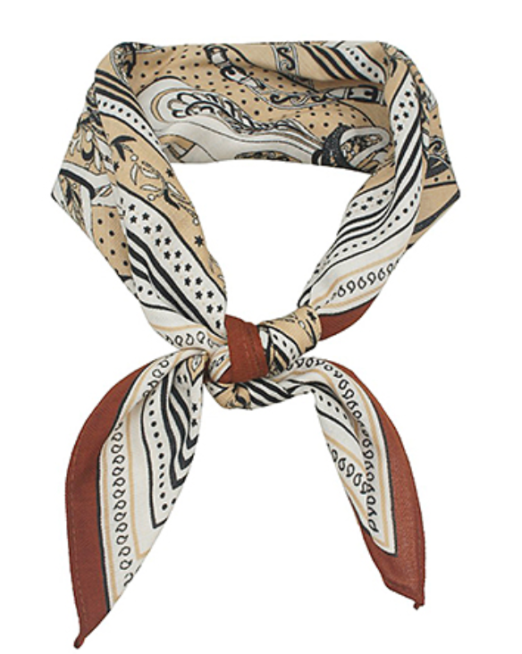 Ivory retro paisley print bandana scarf necklace