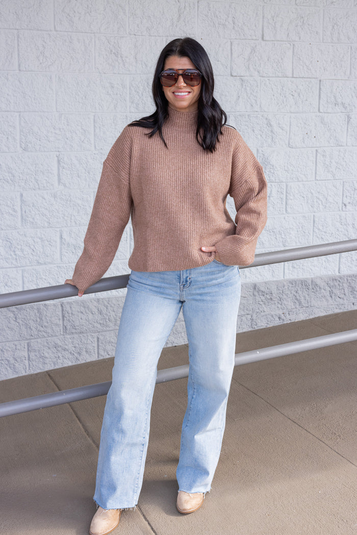 Women's cocoa brown ribbed knit sweater by Wishlist