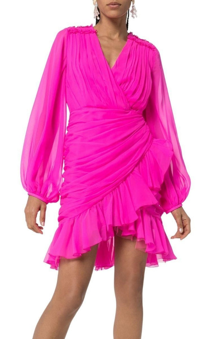 Giambattista Valli Ruched Neon Silk - Chiffon Mini Dress - Runway Catalog