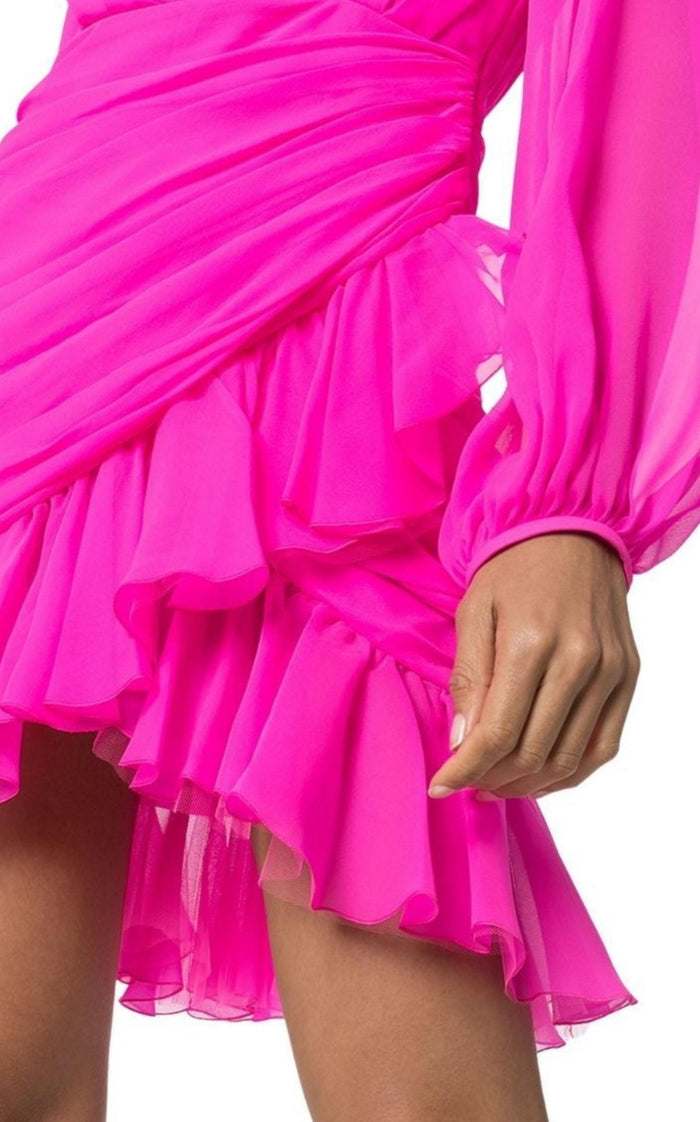 Giambattista Valli Ruched Neon Silk - Chiffon Mini Dress - Runway Catalog