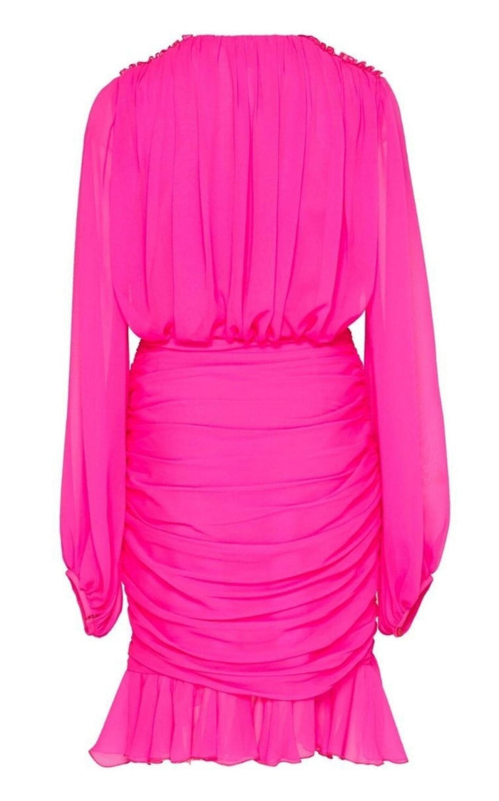 Giambattista Valli Ruched Neon Silk - Chiffon Mini Dress - Runway Catalog