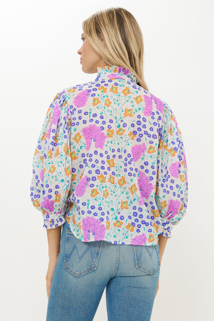 Ruffle Front Button Blouse- Fleur Lilac
