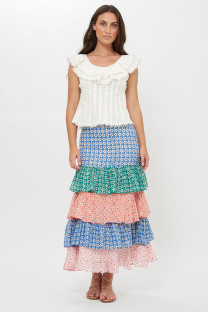 Ruffle Maxi Skirt- Aster Blue