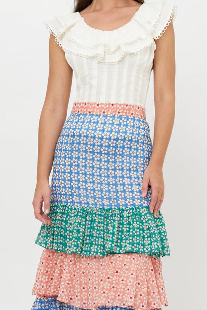 Ruffle Maxi Skirt- Aster Blue