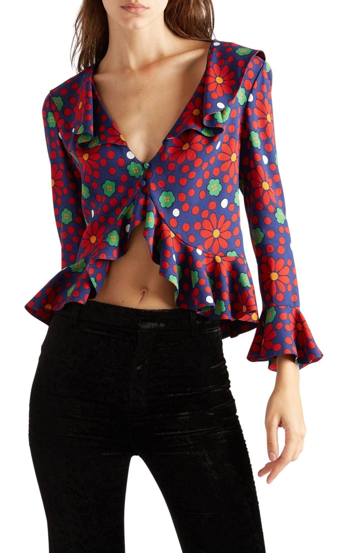 Saint Laurent Ruffled Floral - Print Crepe Blouse - Runway Catalog