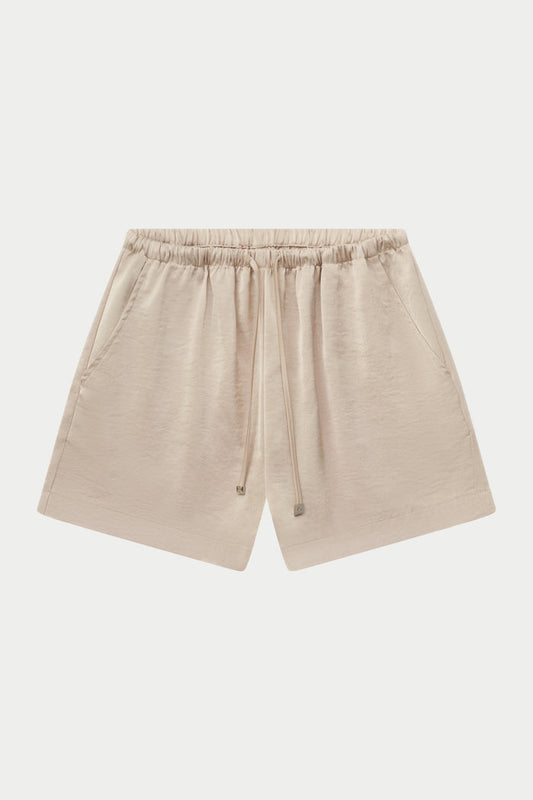 SATIN EMBLEM SHORTS - BEIGE