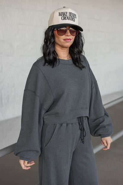 washed black knit cropped pullover top side view