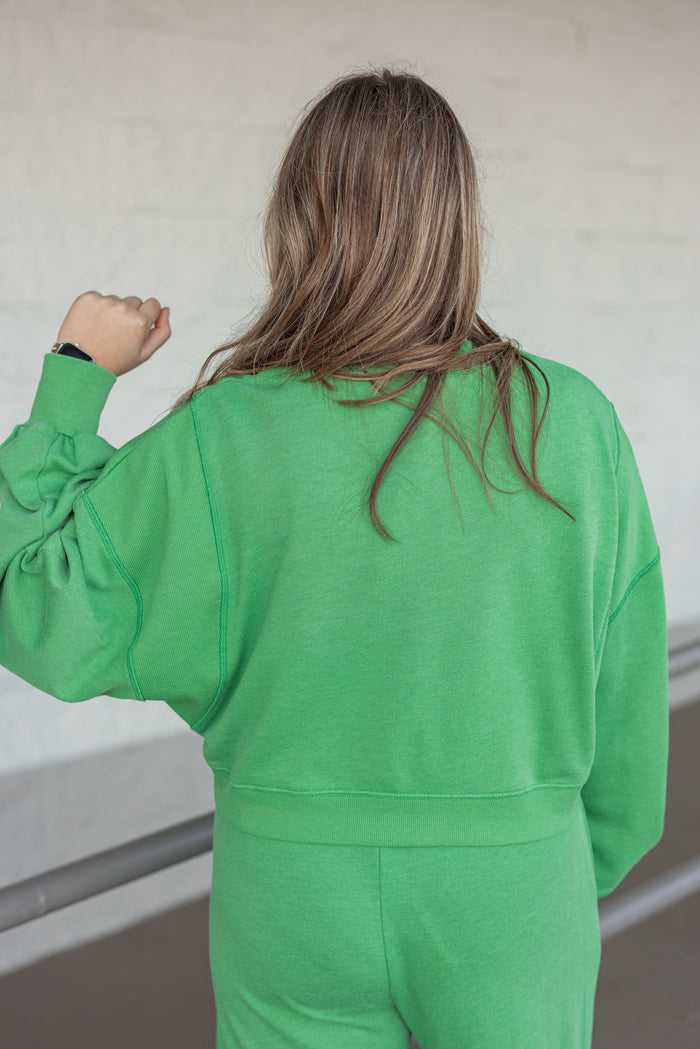 green terry knit lounge pullover