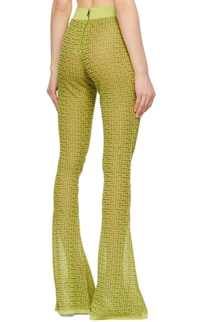 Balmain Semi - sheer Monogram Pattern Flared Pants - Runway Catalog