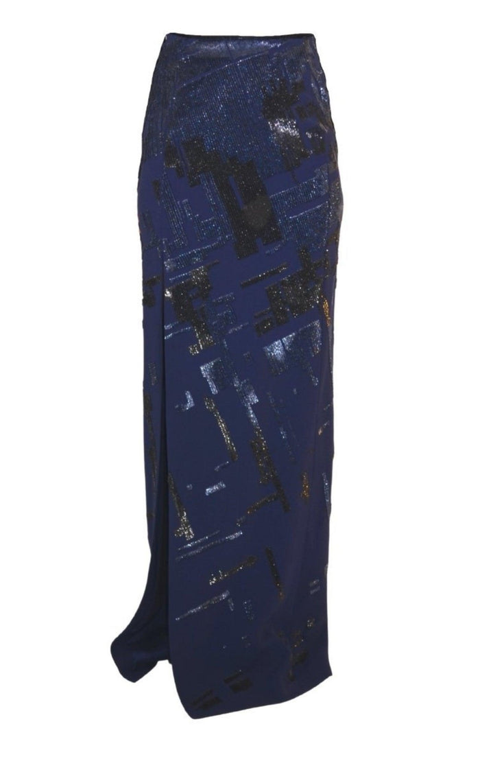 Mugler Sequins Embellished Blue Maxi Skirt - Runway Catalog