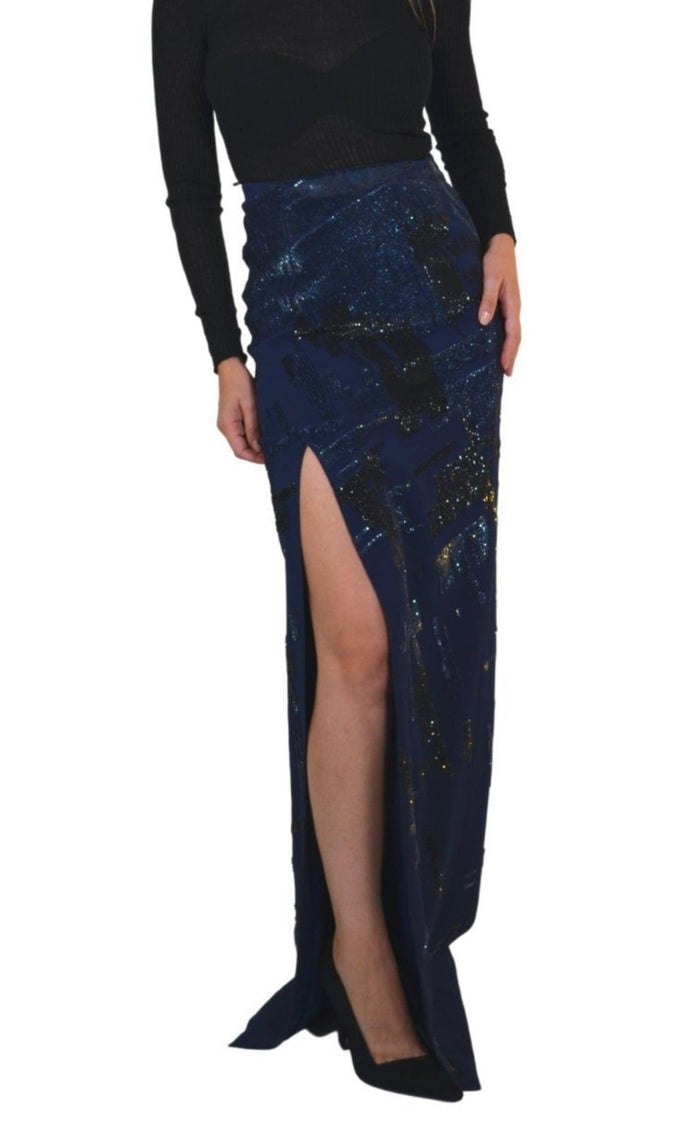 Mugler Sequins Embellished Blue Maxi Skirt - Runway Catalog