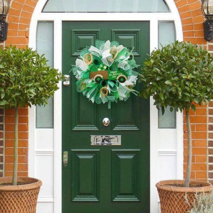 Shamrock Ribbon Wreath - Irish Festival Garland - 40x40x9cm - DiyCraftsProject