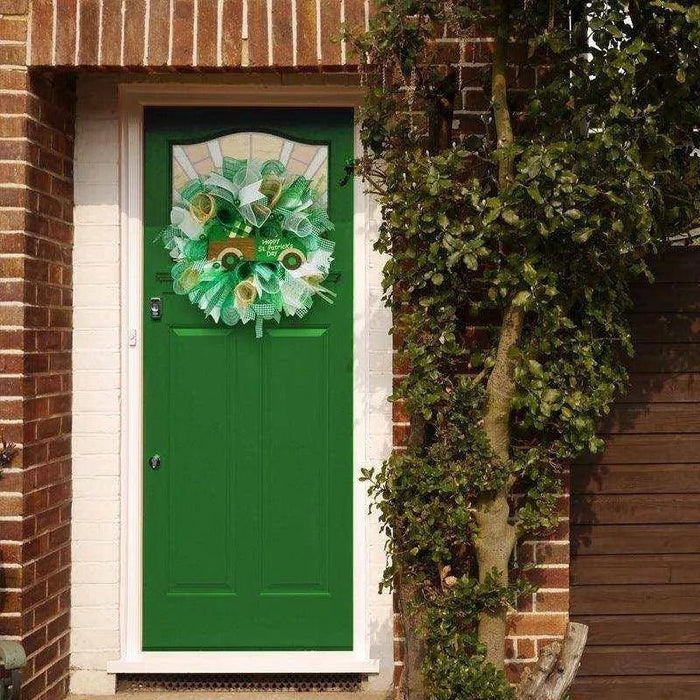 Shamrock Ribbon Wreath - Irish Festival Garland - 40x40x9cm - DiyCraftsProject