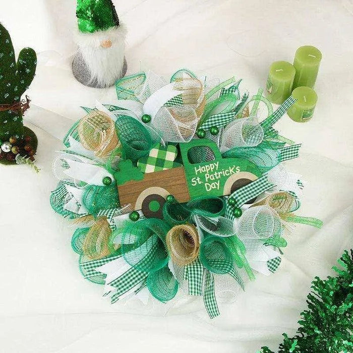 Shamrock Ribbon Wreath - Irish Festival Garland - 40x40x9cm - DiyCraftsProject
