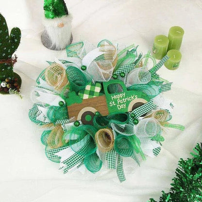 Shamrock Ribbon Wreath - Irish Festival Garland - 40x40x9cm - DiyCraftsProject