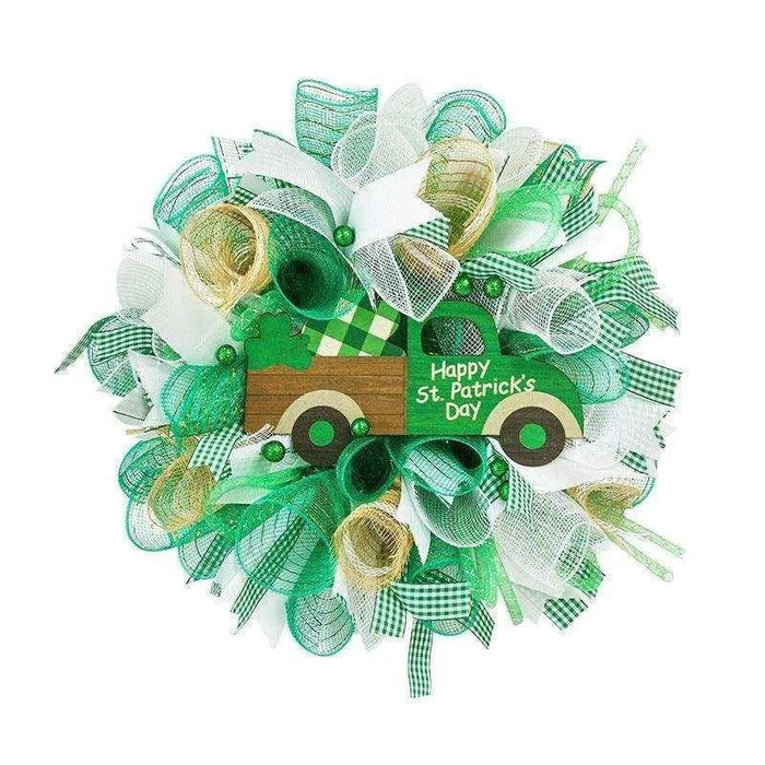 Shamrock Ribbon Wreath - Irish Festival Garland - 40x40x9cm - DiyCraftsProject