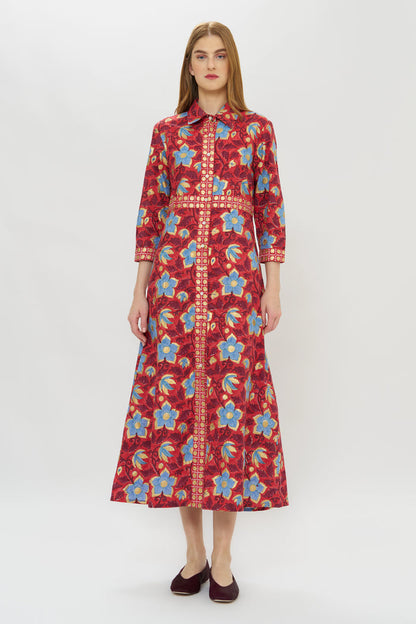 Shirt Dress Maxi- Kildare Red