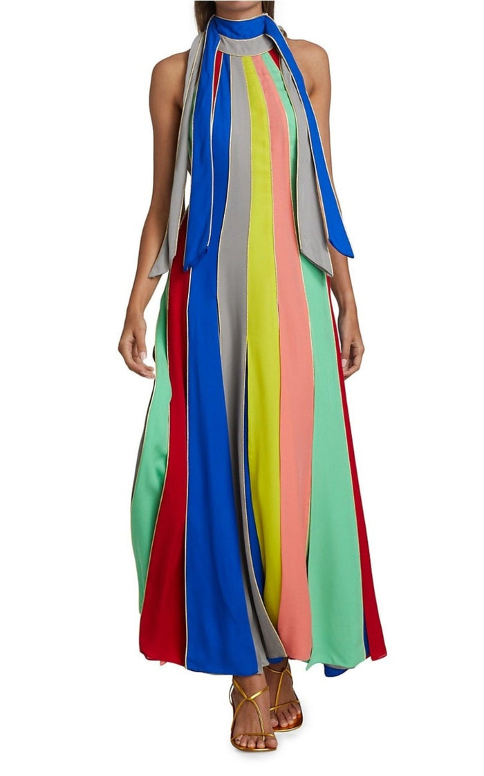Rosie Assoulin Silk Striped Halter Neck Grown - Runway Catalog