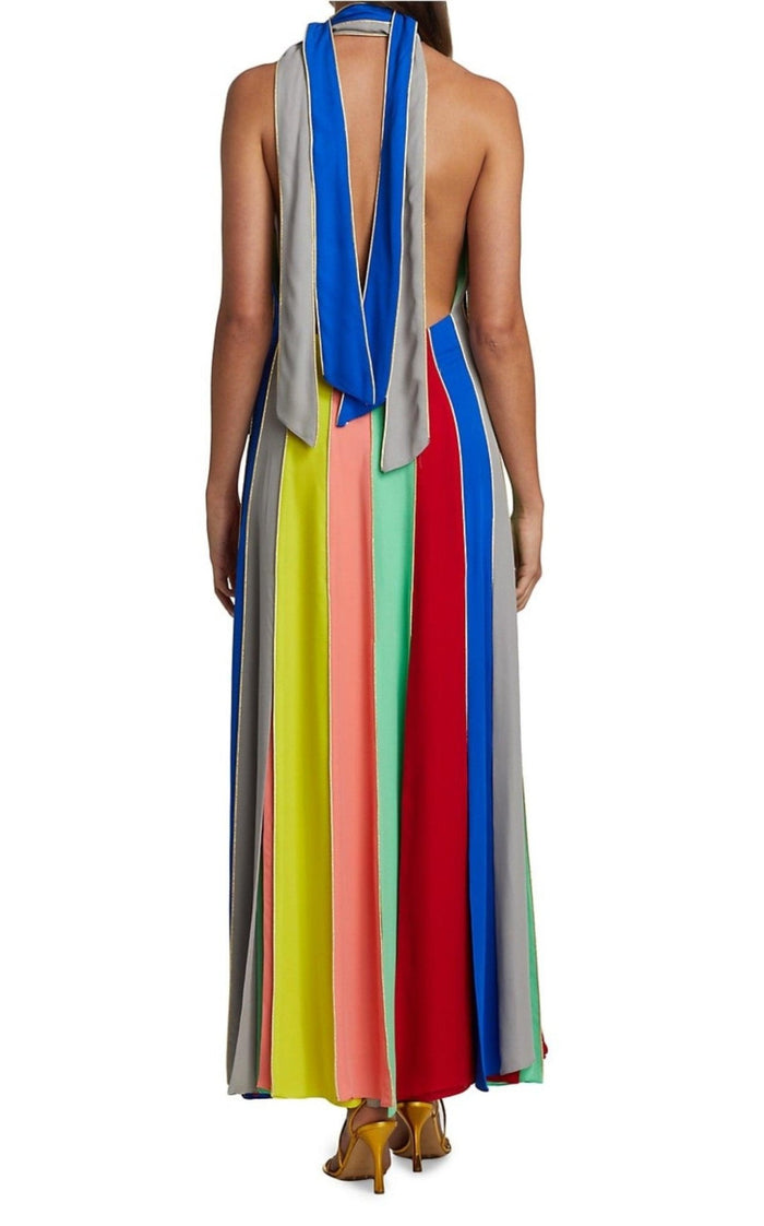 Rosie Assoulin Silk Striped Halter Neck Grown - Runway Catalog