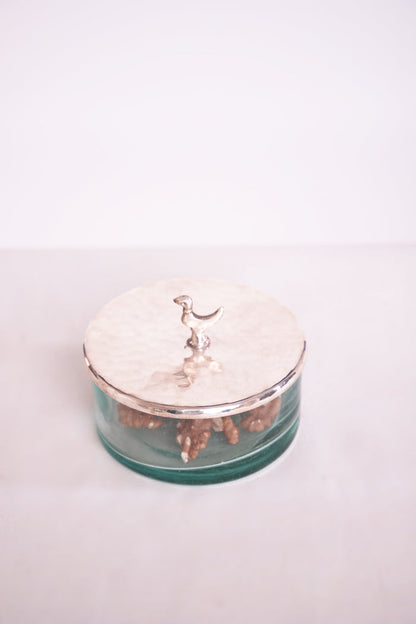 Silver Lid Glass Bowl