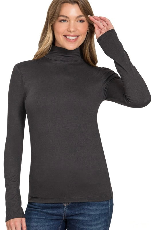 Women's black long sleeve mock neck top by Zenana.