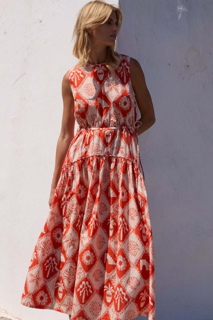 Sleeveless Piped Maxi- Asterias Red