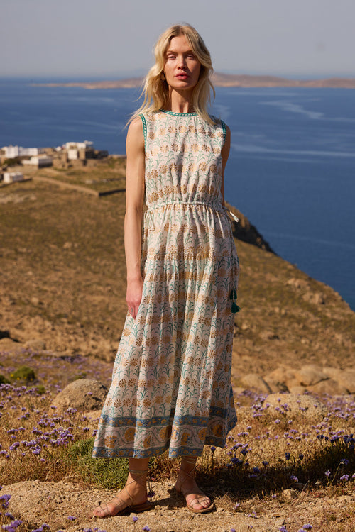 Sleeveless Piped Maxi- Geneva Green