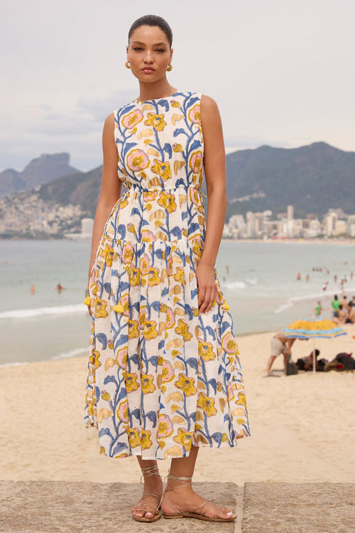 Sleeveless Piped Maxi- Poppy Marigold
