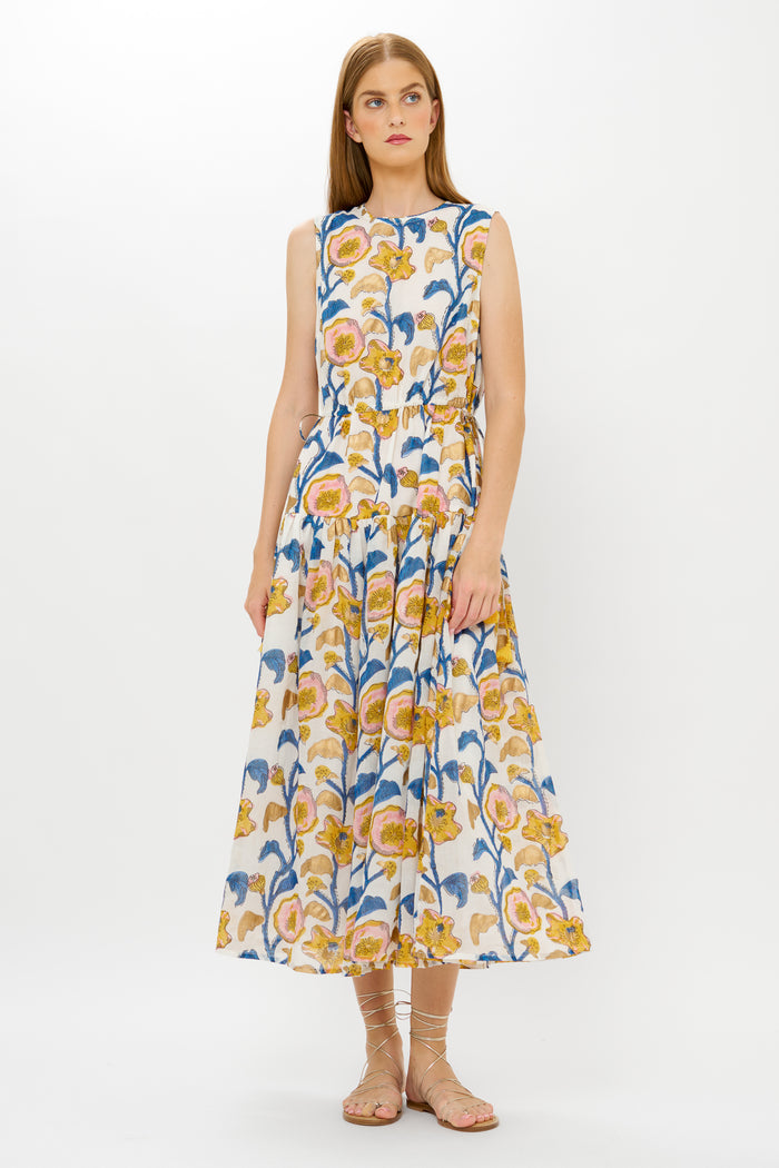 Sleeveless Piped Maxi- Poppy Marigold