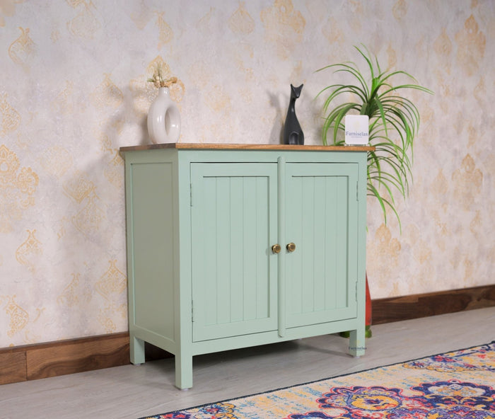 Spain Solid Mango Wood Sideboard Cabinet - Two Doors - Sideboard - Furniselan - Silt-Green