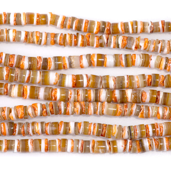 This is a Dakota Stones 4-5mm Spiny Oyster Mixed Melo Shell Gemstone strand with heishi beads in 15-16 inch strand.