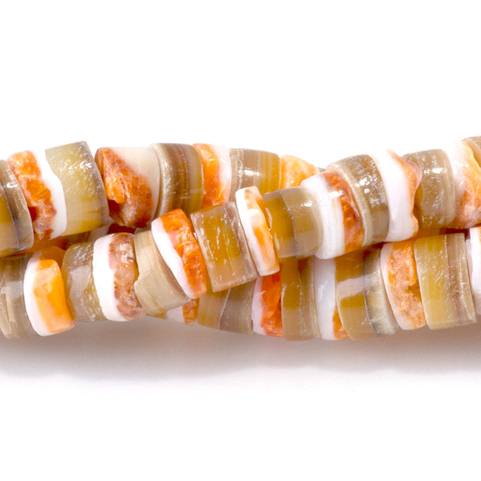 This is a Dakota Stones 4-5mm Spiny Oyster Mixed Melo Shell Gemstone strand with heishi beads in 15-16 inch strand.
