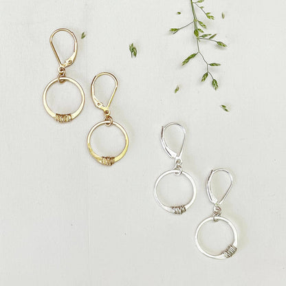 Stitch Earrings Wire Wrapped Circles Dainty Drops