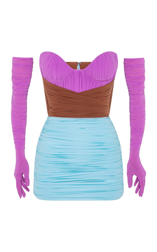 Alex Perry Stone Gloved Ruched Mesh Mini Dress - Runway Catalog