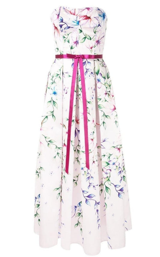 Marchesa Notte Strapless Printed Mikado Corseted Gown - Runway Catalog