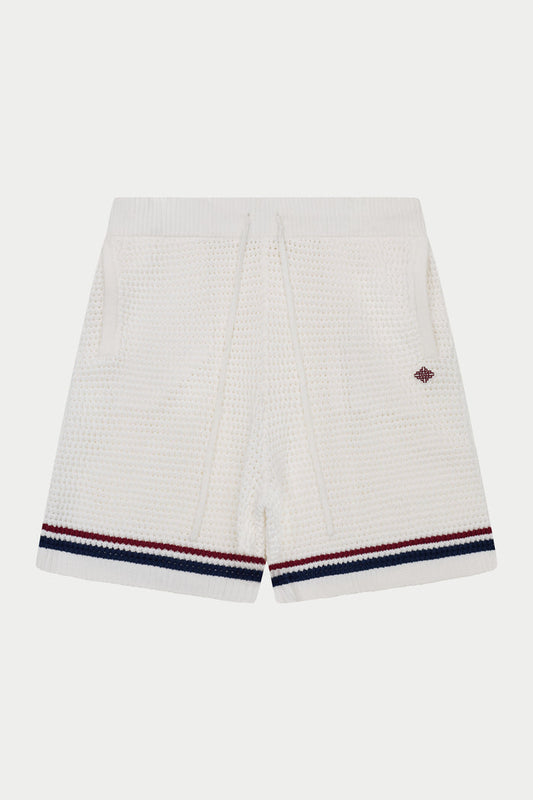 STRIPE CROCHET KNIT SHORTS - BURGUNDY
