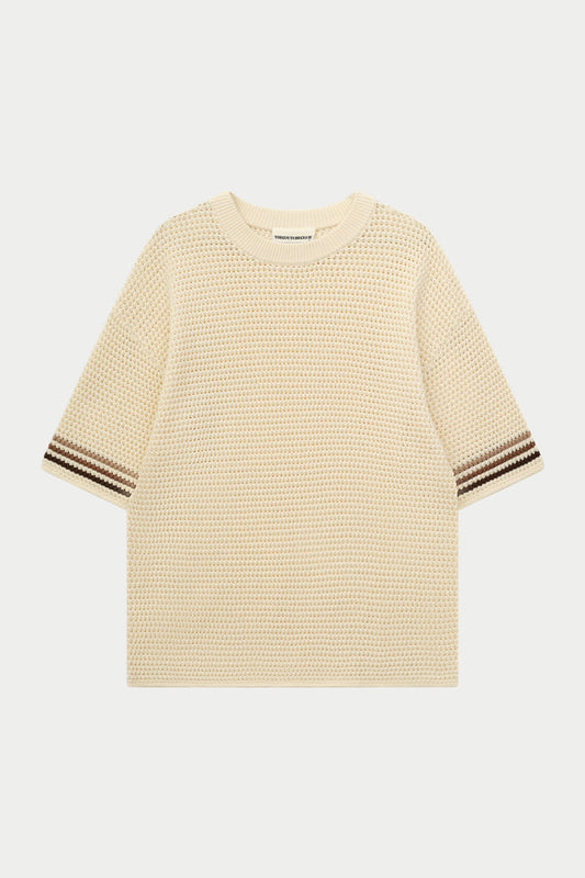 STRIPE CROCHET KNIT T-SHIRT - OFF WHITE