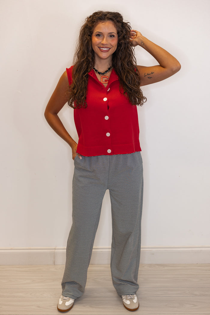 cotton knit black white striped lounge pants