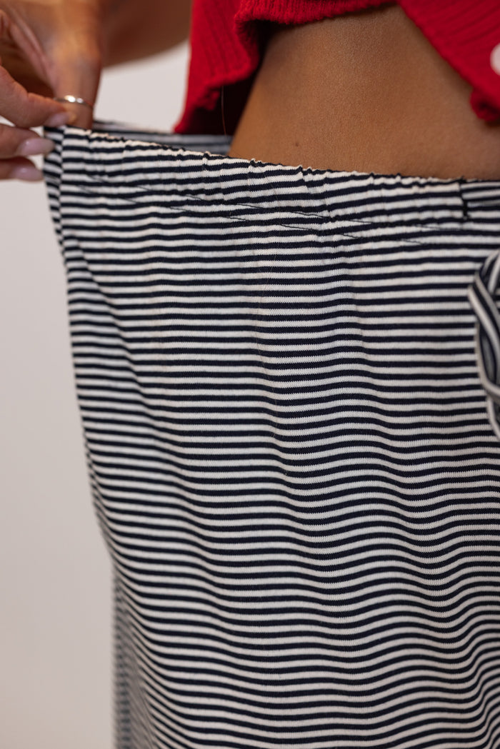 women's cotton knit black white striped lounge pants