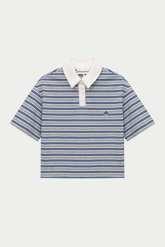STRIPED POLO TEE - GREY