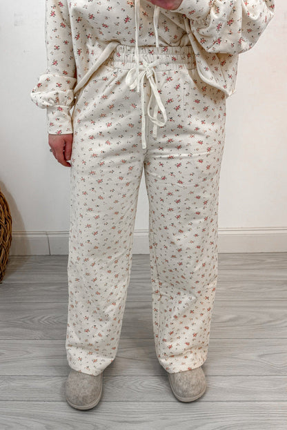 floral print cream print matching sweatshirt pants set details