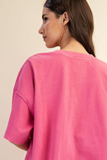Women's oversized top in mineral washed french pink by Rae Mode showing back