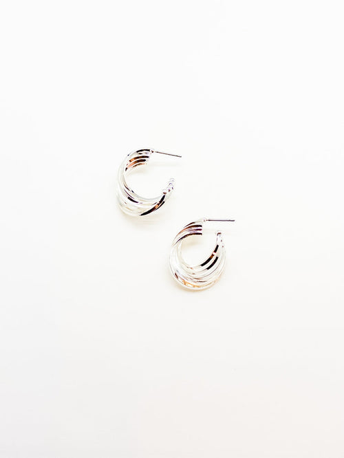 Swirl Nickel Free Short Silver Hoops