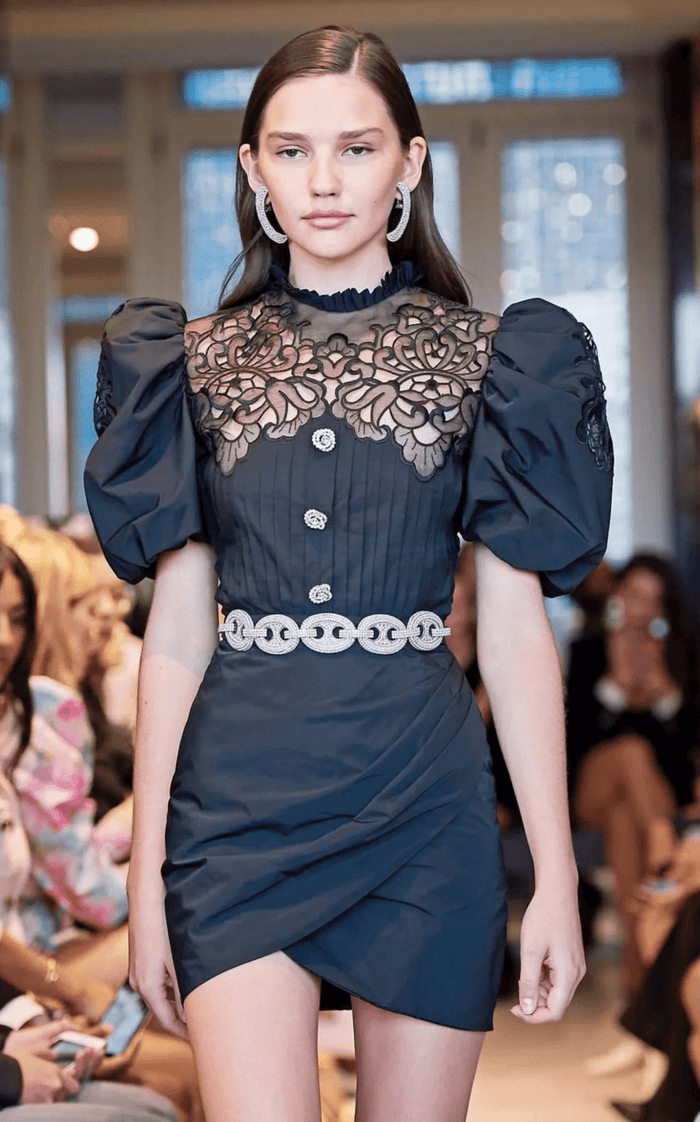 Alessandra Rich Taffeta Mini Dress with Lace - Runway Catalog