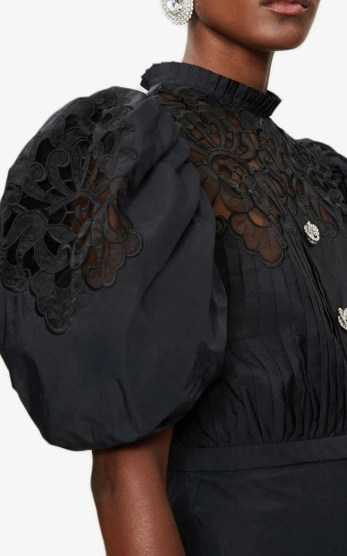Alessandra Rich Taffeta Mini Dress with Lace - Runway Catalog