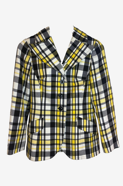 Tailored Plaid Blazer In Yellow, Black & White