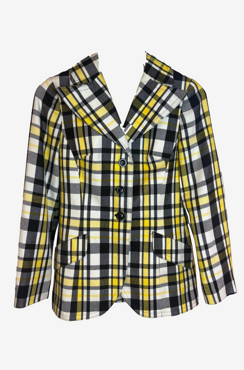 Tailored Plaid Blazer In Yellow, Black & White