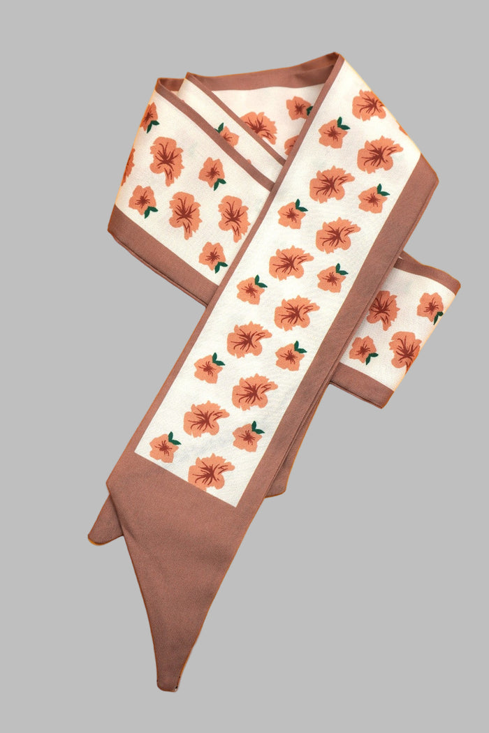 tan floral twilly scarf necklace wrap