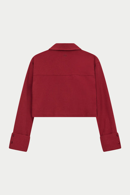 TEXTURED LINEN TIE FRONT SHIRT - BURGUNDY