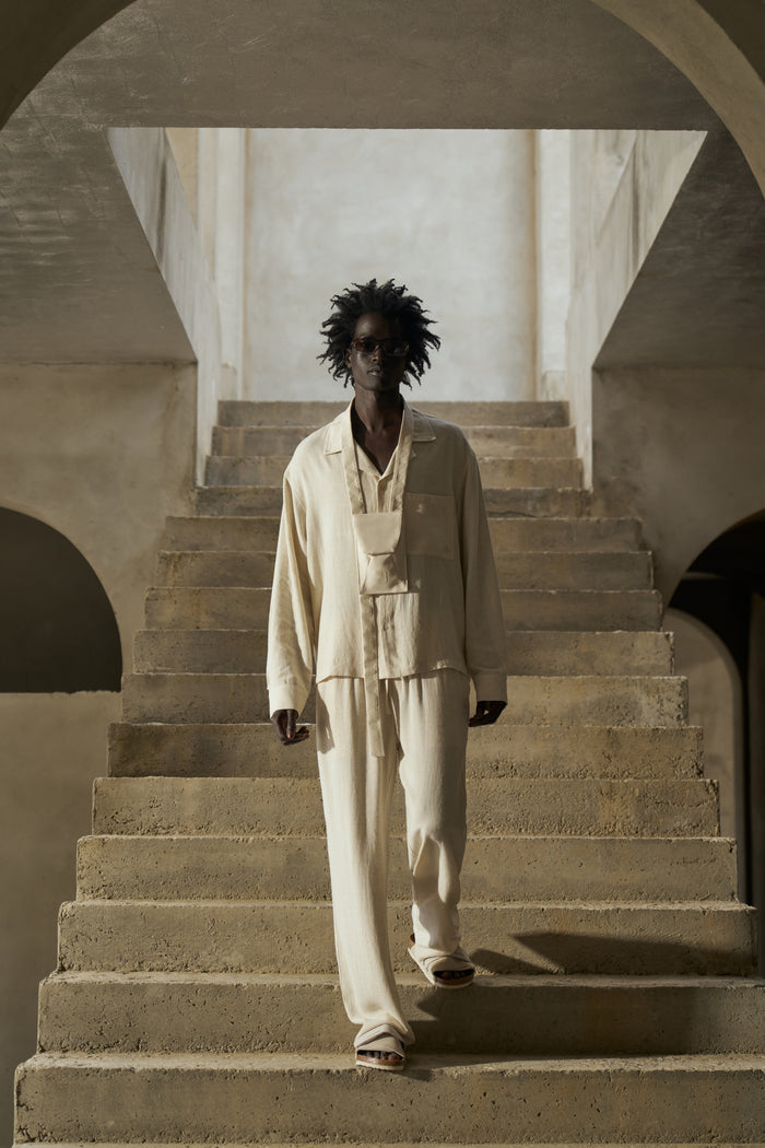 TEXTURED WOVEN TROUSERS - BEIGE